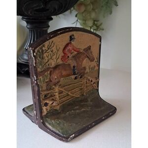 Hubley Polychrome Painted Cast Iron Fox Hunt Bookends